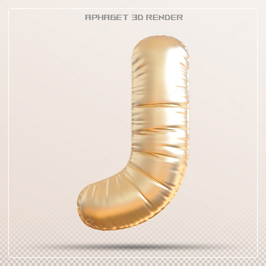 Balão Dourado Letra J Maiúscula Elemento 3D Para Composição PSD