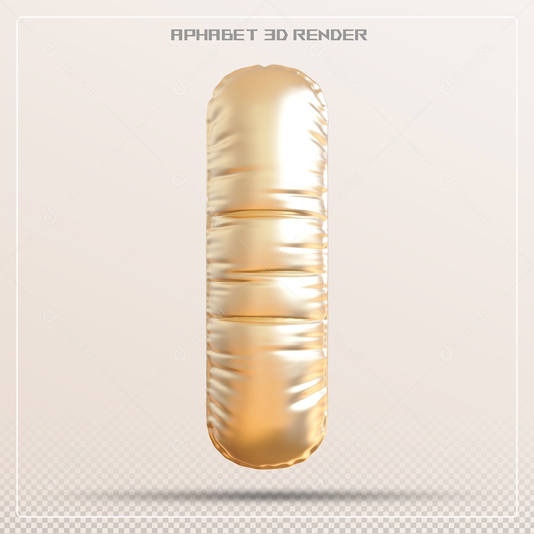 Balão Dourado Letra I Maiúscula Elemento 3D Para Composição PSD