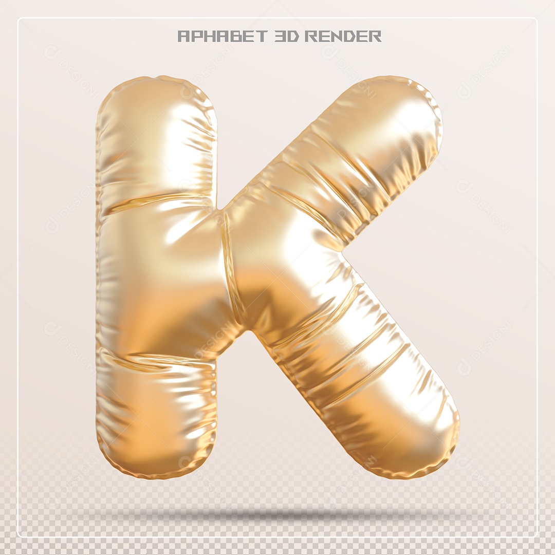 Balão Dourado Letra K Maiúscula Elemento 3D Para Composição PSD
