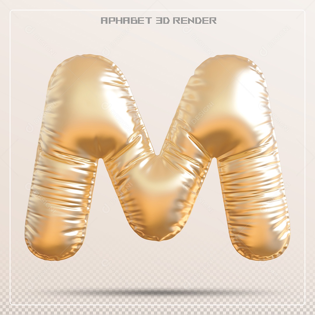 Balão Dourado Letra M Maiúscula Elemento 3D Para Composição PSD