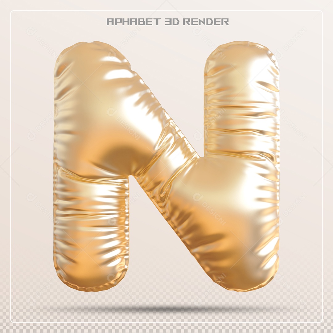 Balão Dourado Letra N Maiúscula Elemento 3D Para Composição PSD