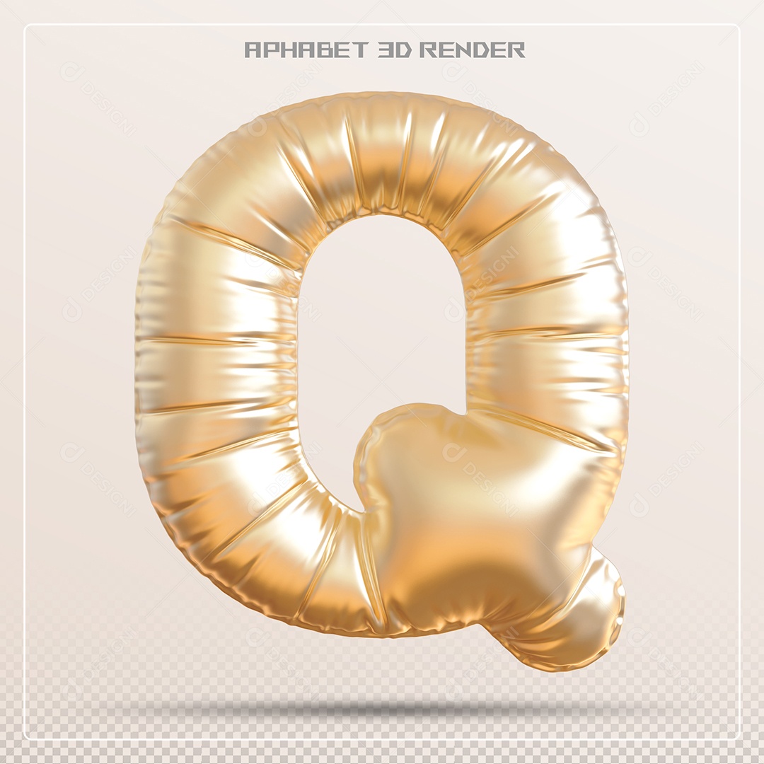 Balão Dourado Letra Q Maiúscula Elemento 3D Para Composição PSD