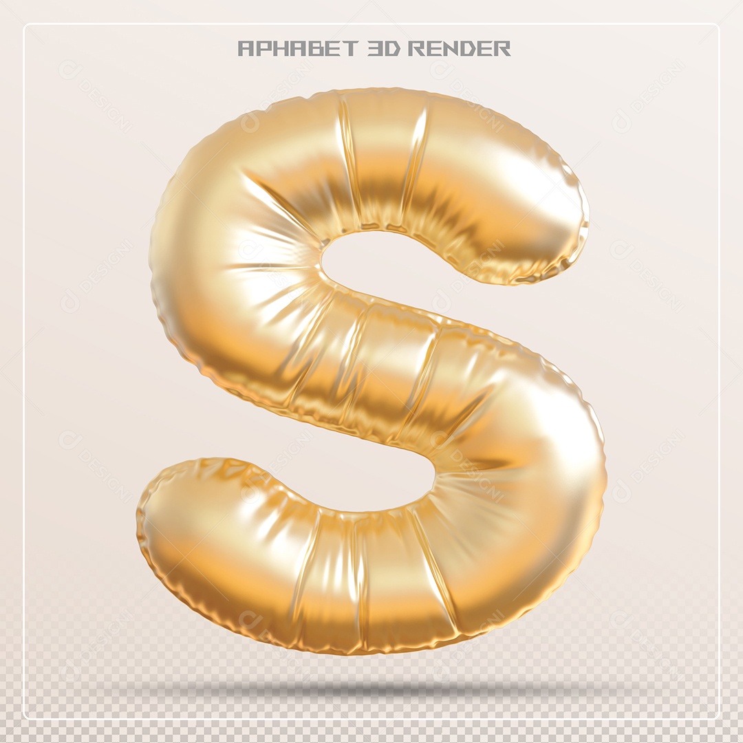 Balão Dourado Letra S Maiúscula Elemento 3D Para Composição PSD