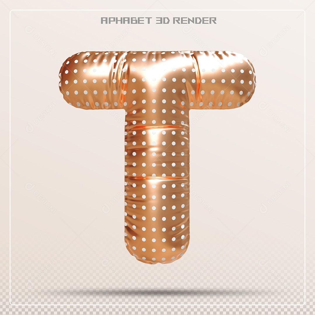 Balão Dourado Letra T Maiúscula Elemento 3D Para Composição PSD