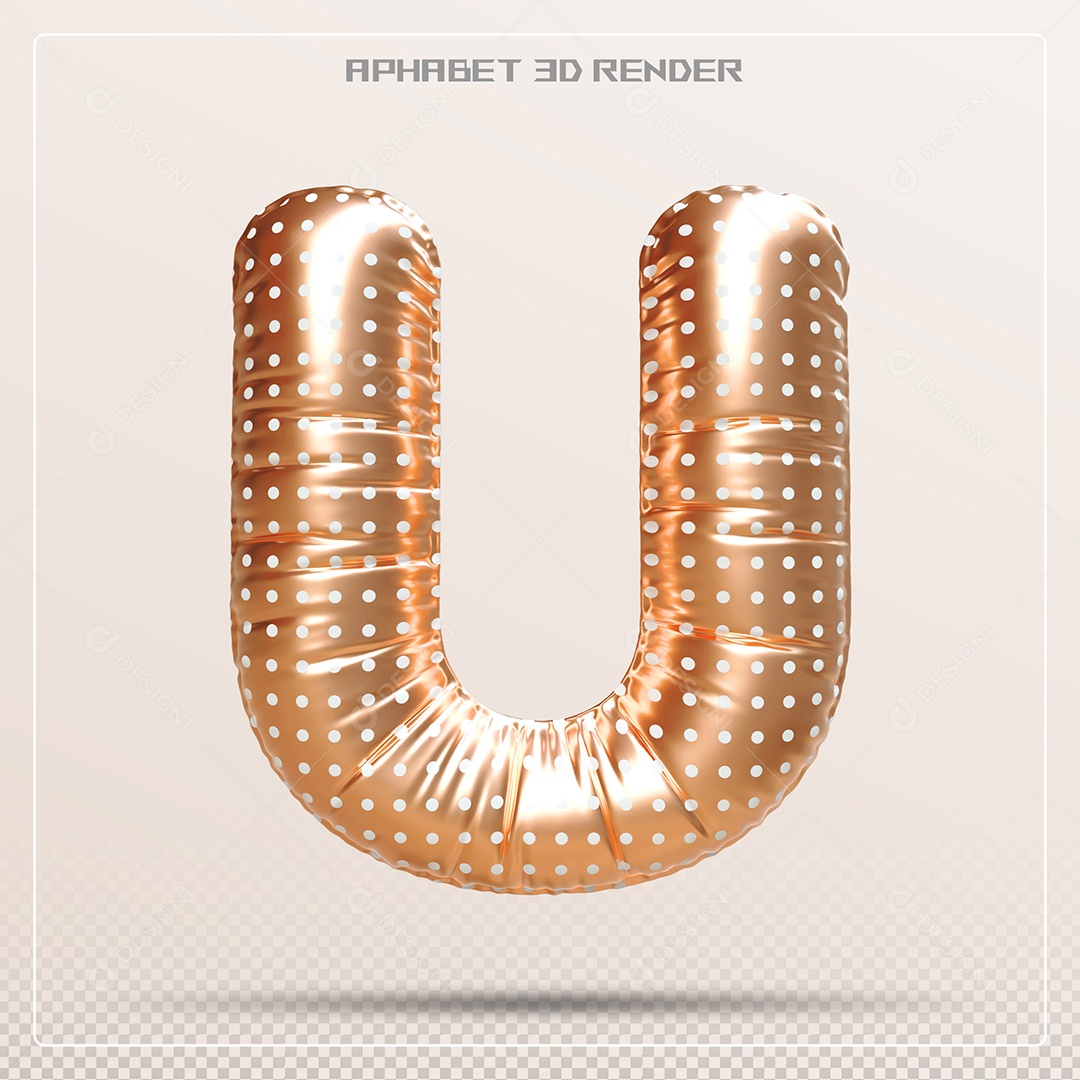 Balão Dourado Letra U Maiúscula Elemento 3D Para Composição PSD