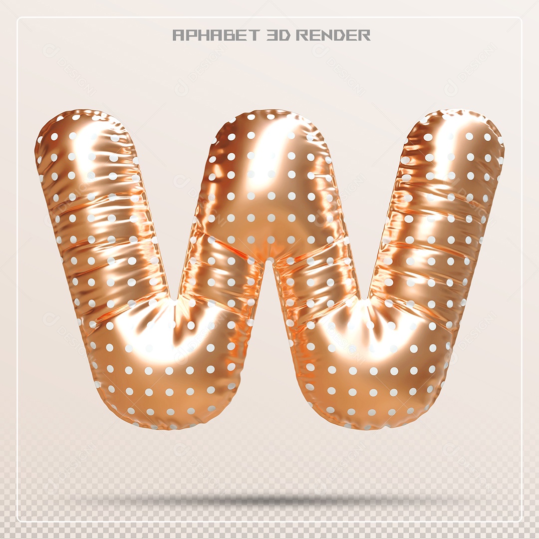 Balão Dourado Letra W Maiúscula Elemento 3D Para Composição PSD