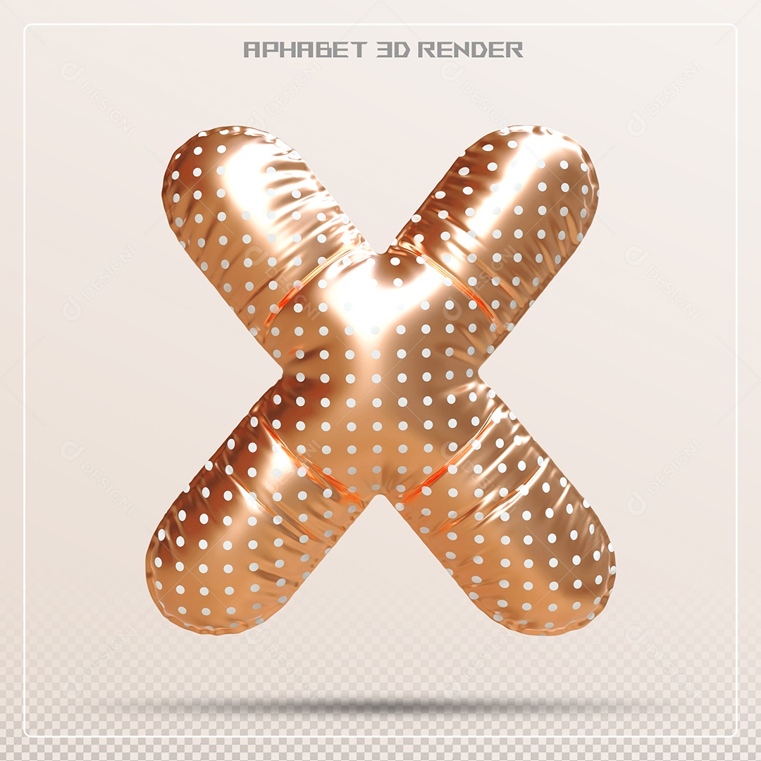 Balão Dourado Letra X Maiúscula Elemento 3D Para Composição PSD