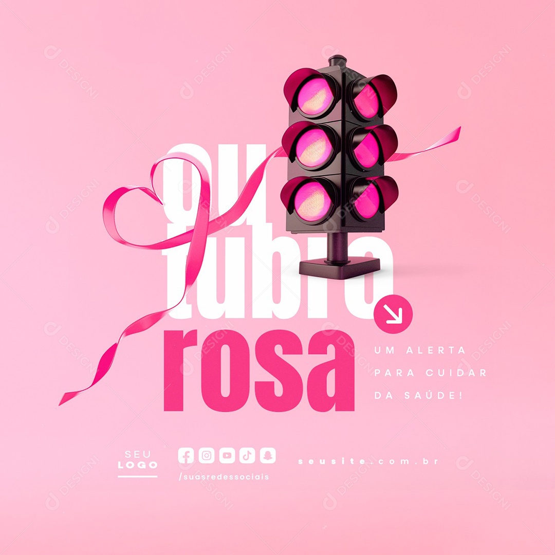 Outubro Rosa Um Alerta para Cuidar da Saúde Social Media PSD Editável