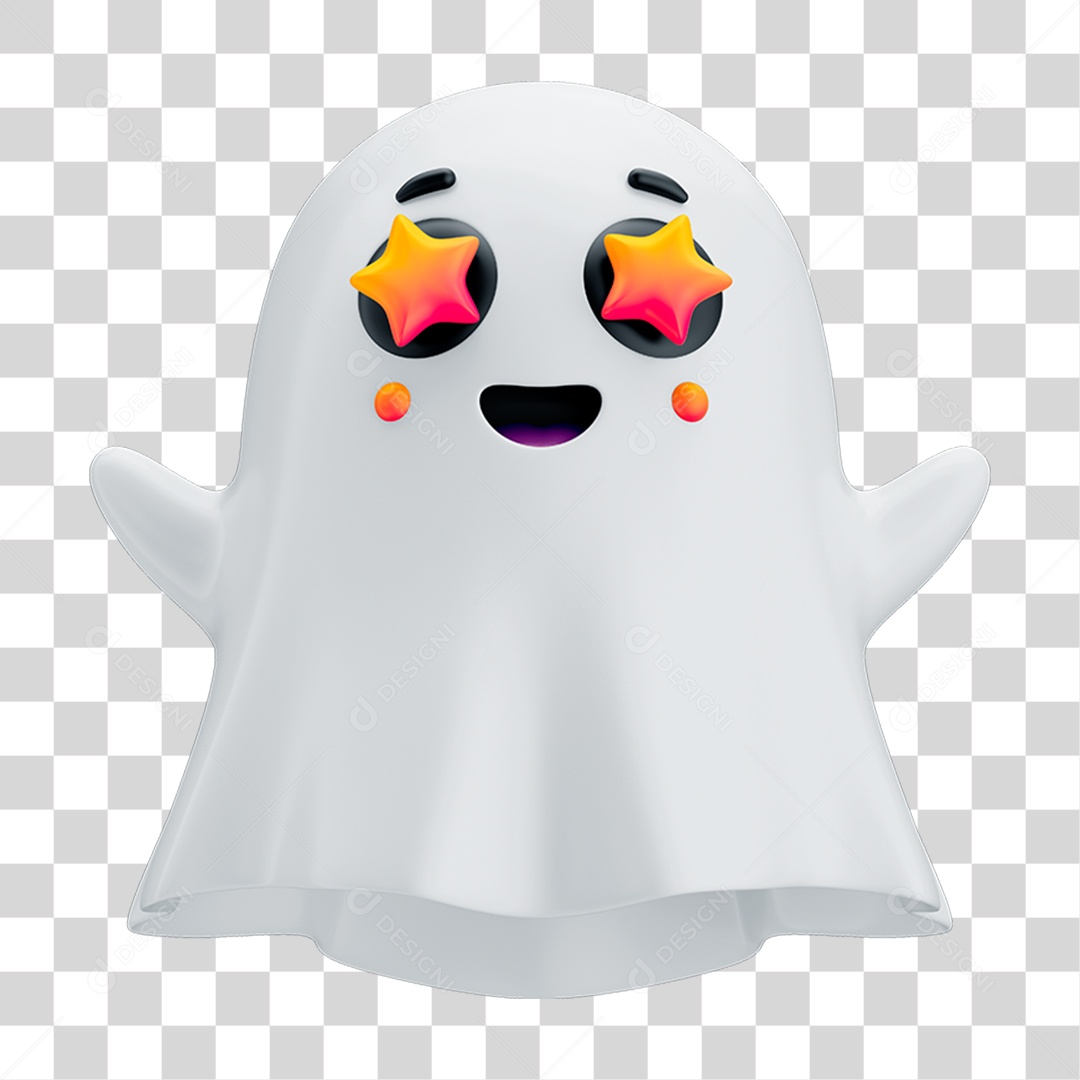 Emoji Fantasminha com Reação e Olhos de Estrela PNG Transparente