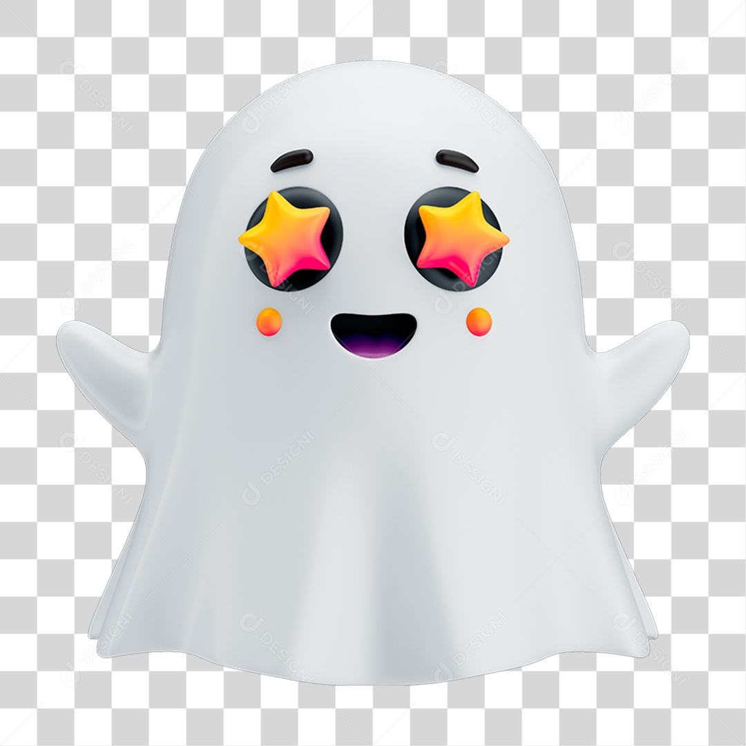 Emoji Fantasminha com Reação e Olhos de Estrela PNG Transparente