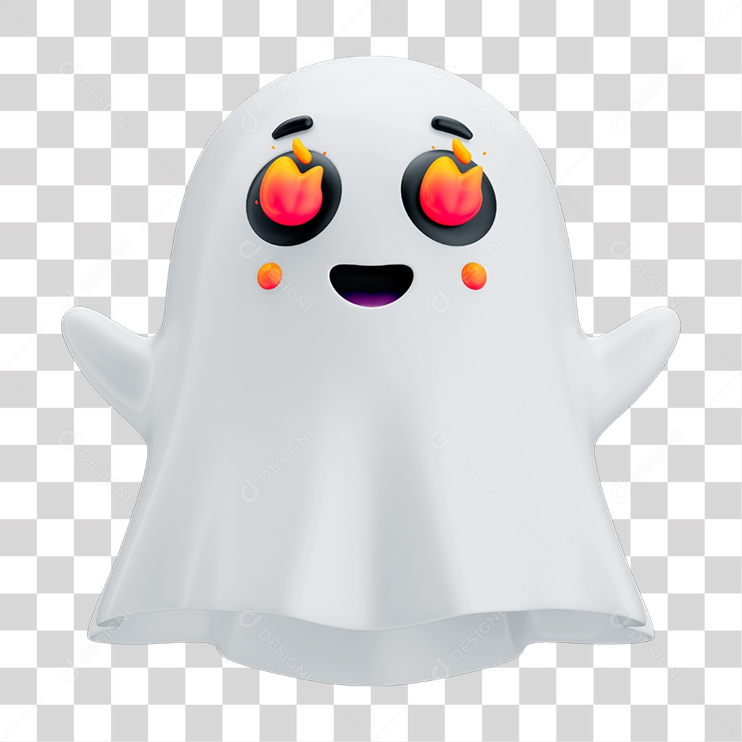 Emoji Fantasminha com Reação e Olhos de Fogo para Composição PNG Transparente