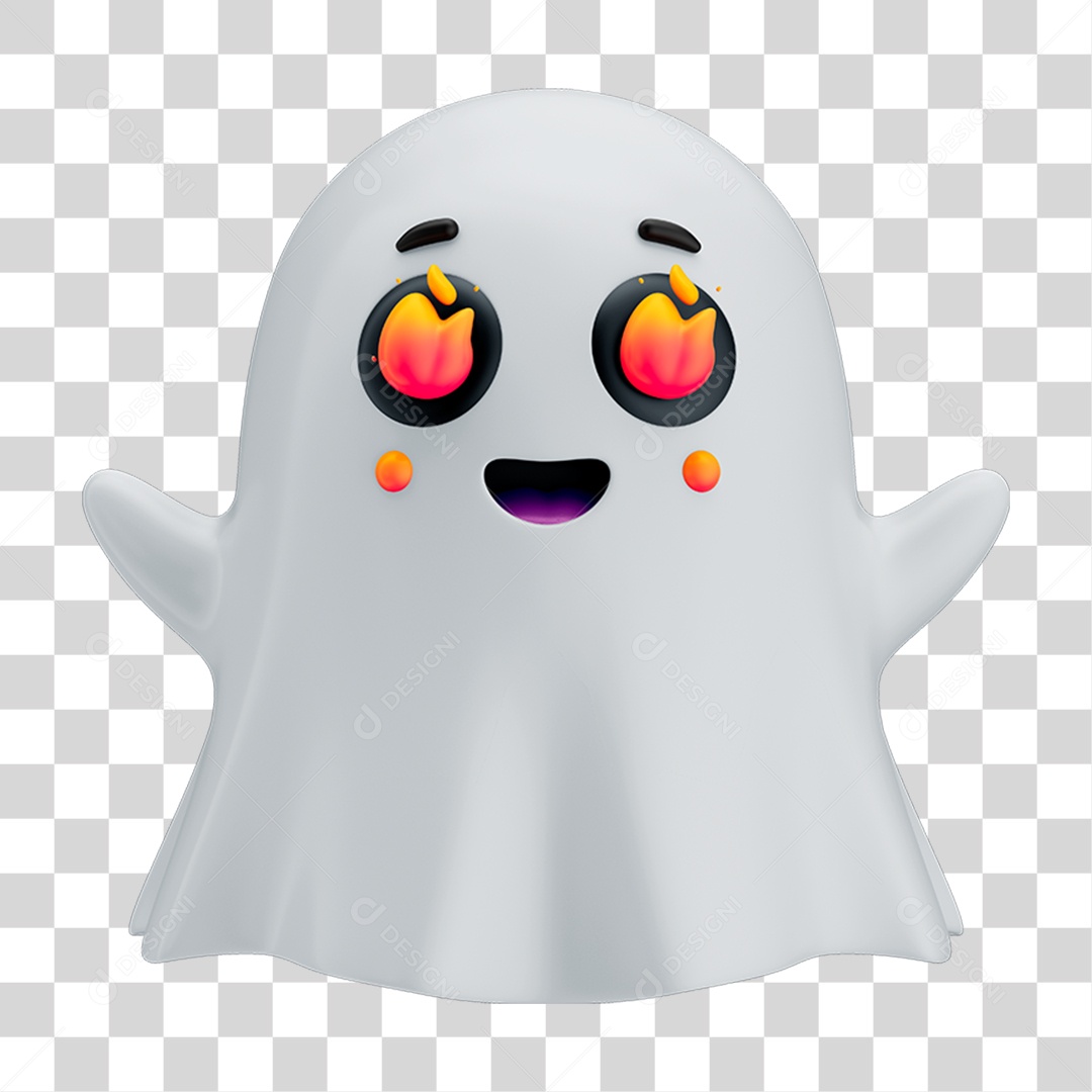 Emoji Fantasminha com Reação e Olhos de Fogo para Composição PNG Transparente