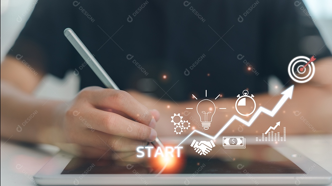 Conceito de inicialização com negócios de ícone e conexão de rede