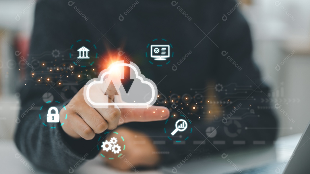 Conceito de inteligência de negócios com ícones gráficos em uma interface de tela digital