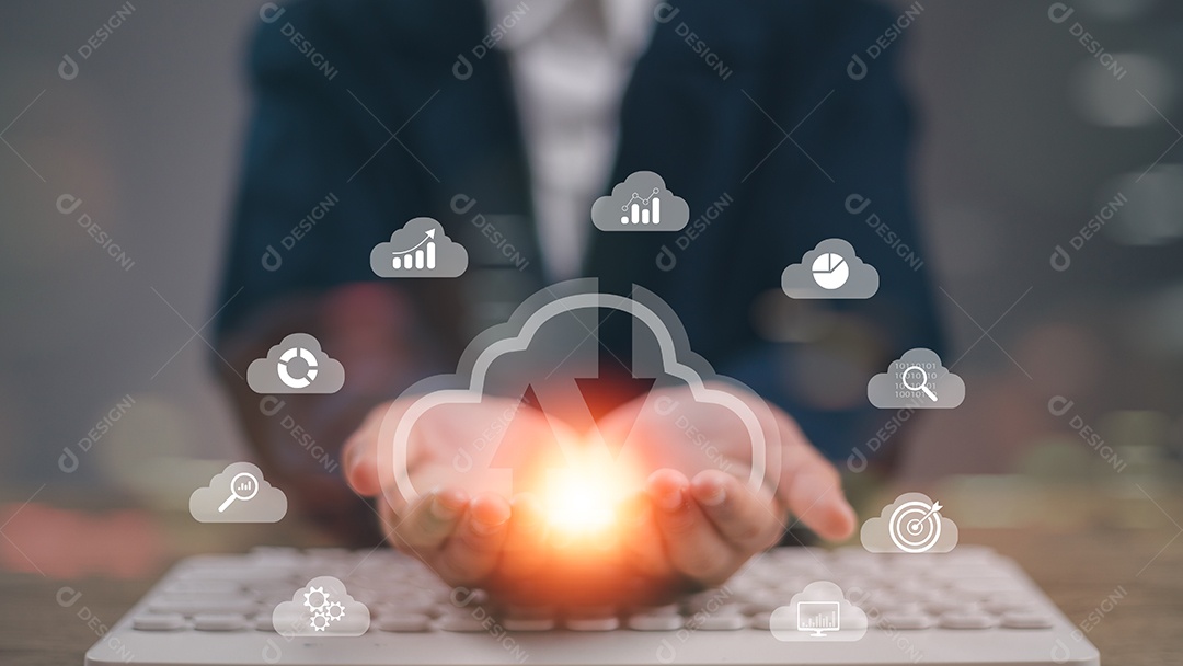 Conceito de inteligência de negócios com ícones gráficos em uma interface de tela digital