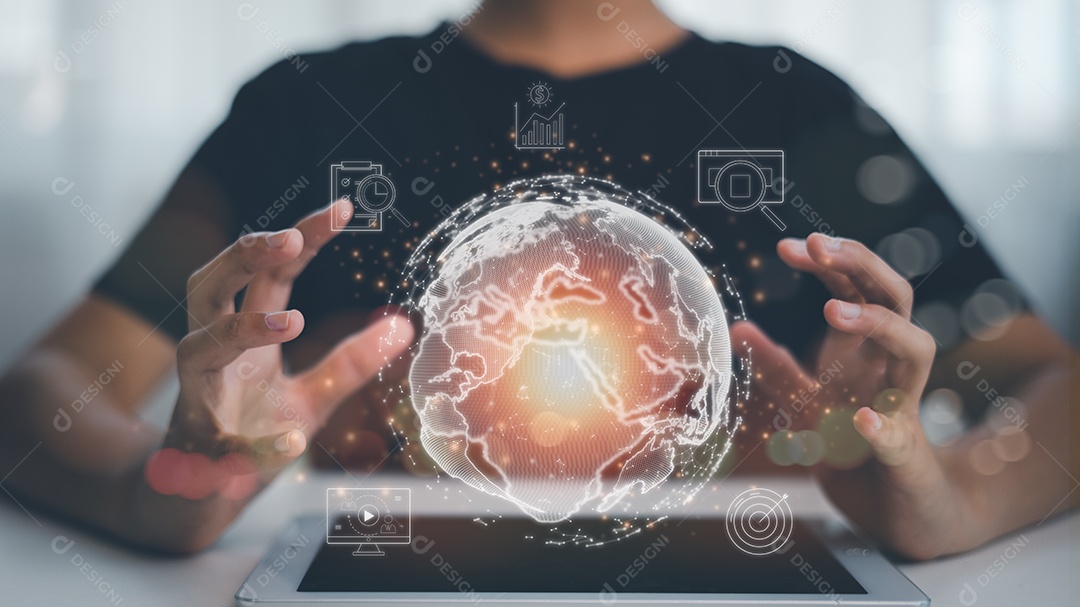 Ponto do mapa mundial e conceito de composição de linha de negócios globais