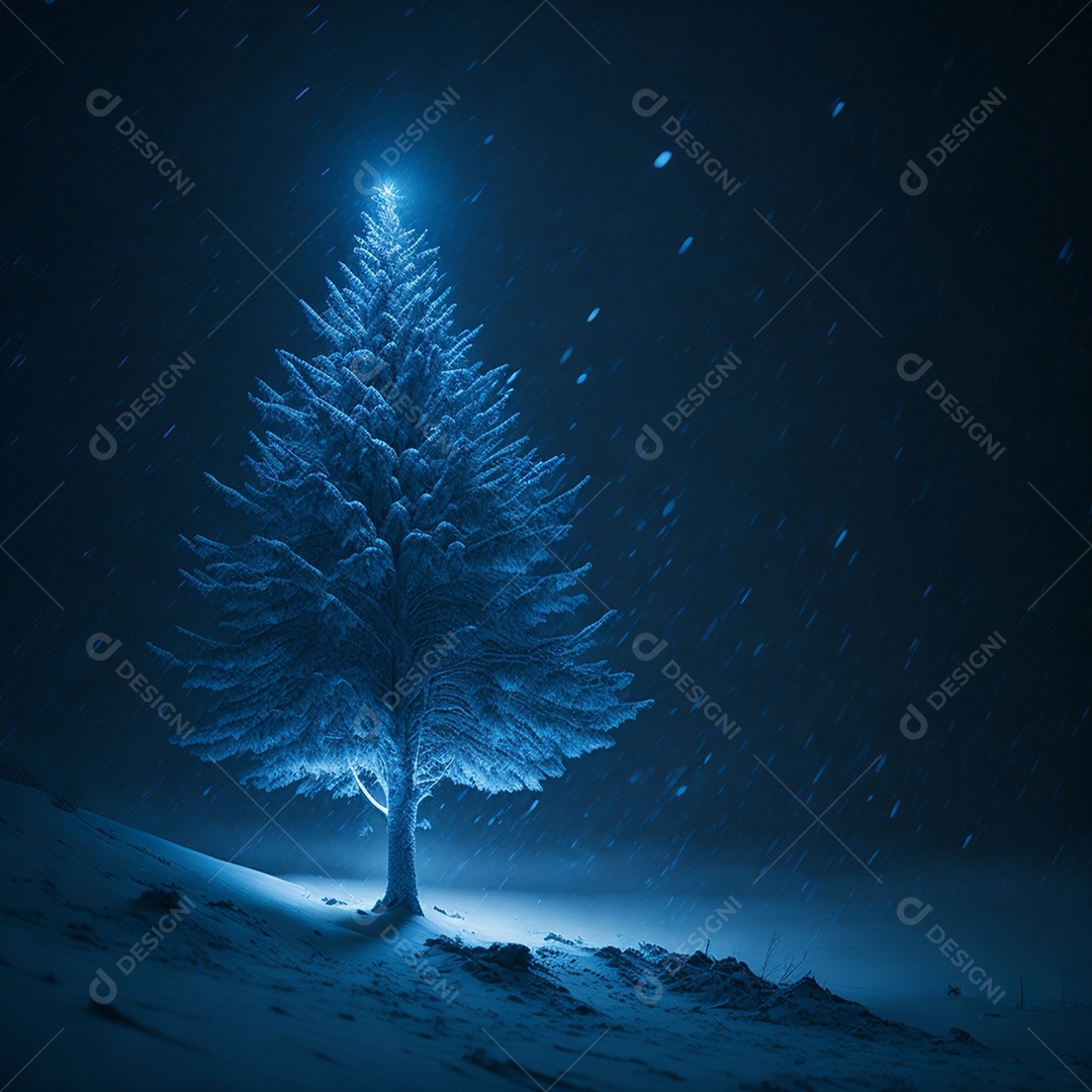 Linda árvore pinheiro com iluminação e um noite de inverno