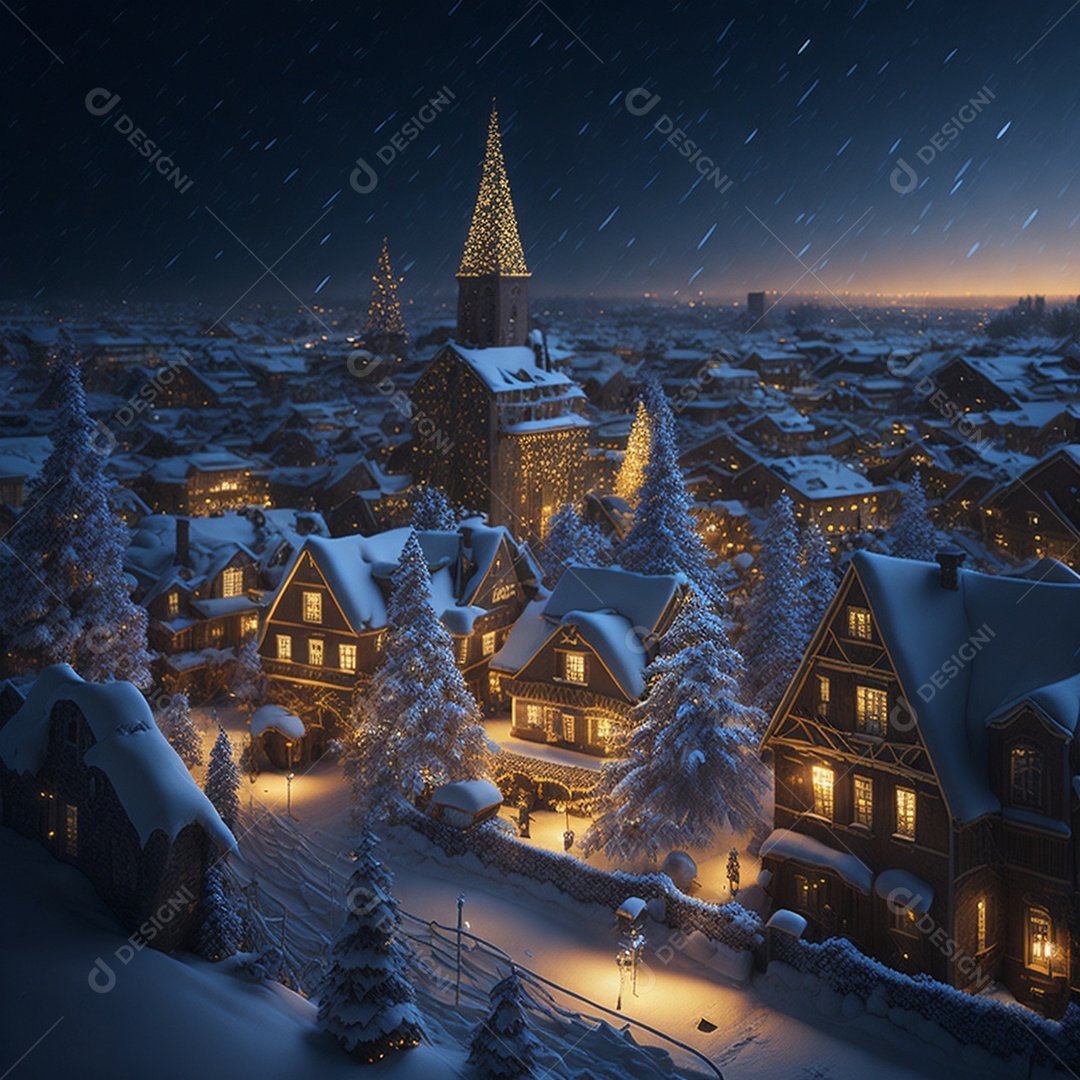 Uma linda cidade no inverno bem iluminada