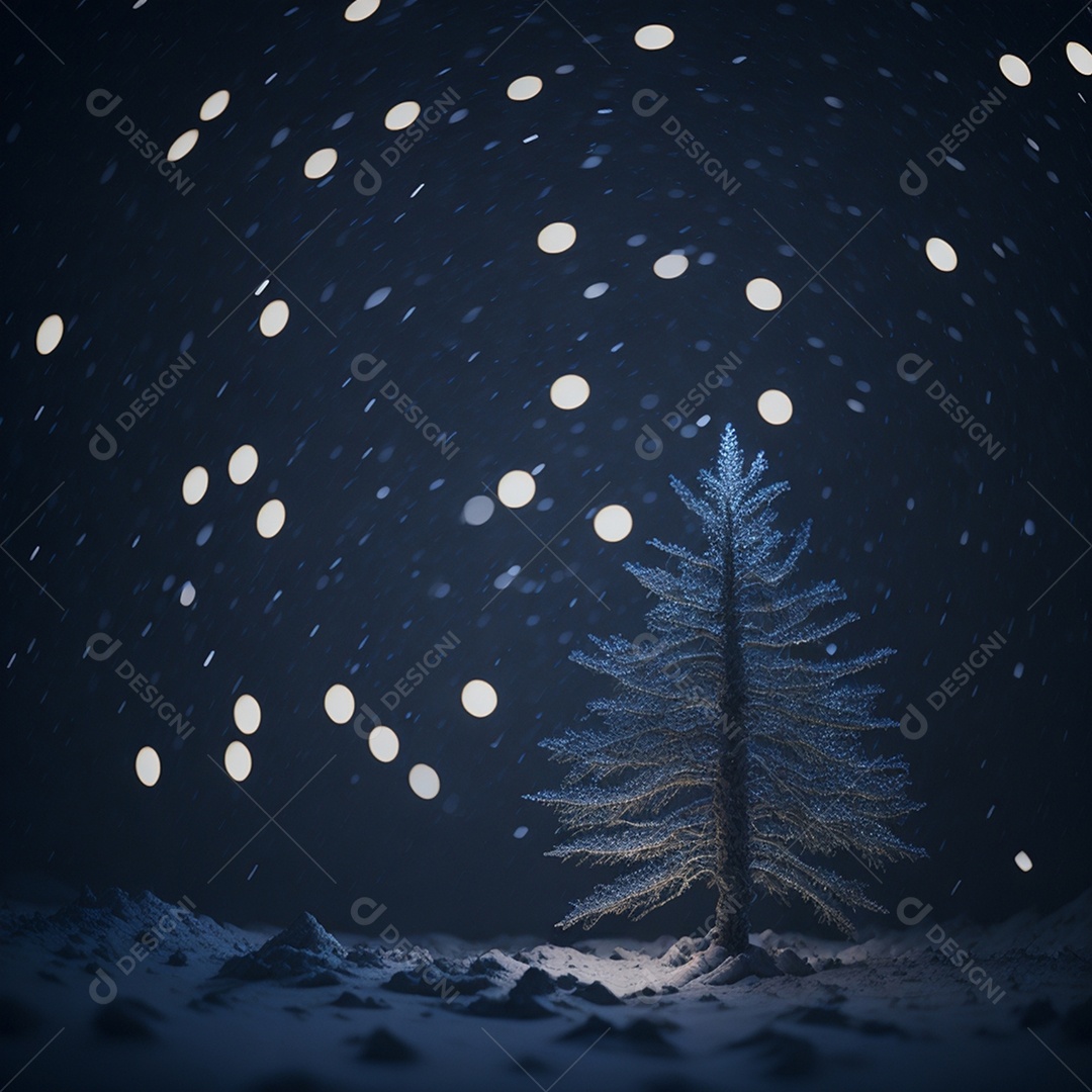 Uma linda árvore de natal no inverno com luzes brilhante