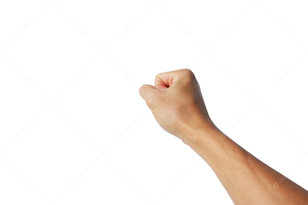 The hand of the Asian man appearing gesture on white background