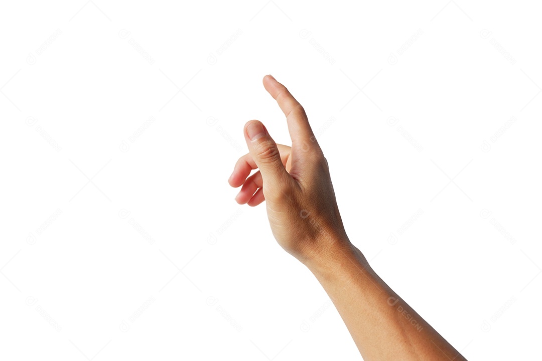 A mão do homem asiático aparecendo gesto no fundo branco