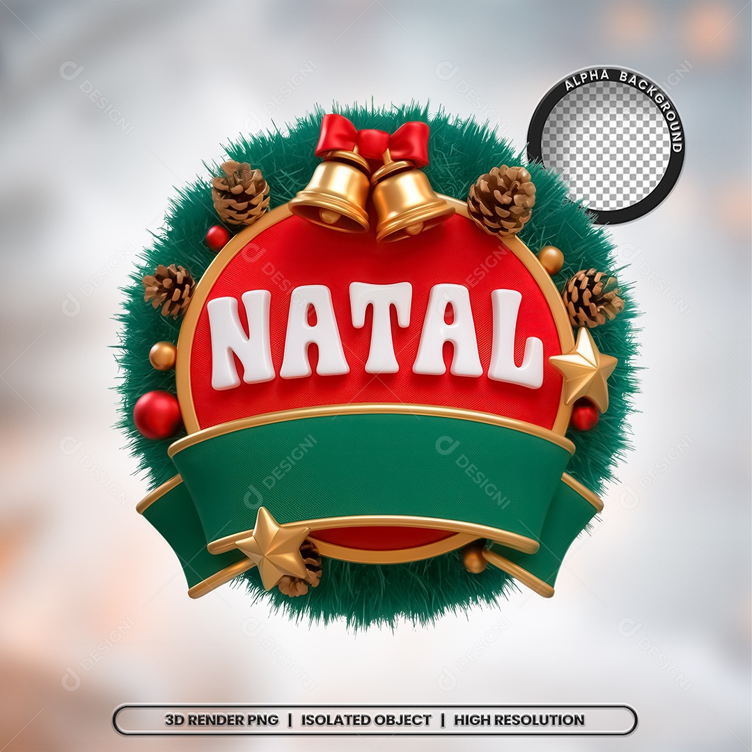 Selo 3D Feliz Natal para Composição PSD