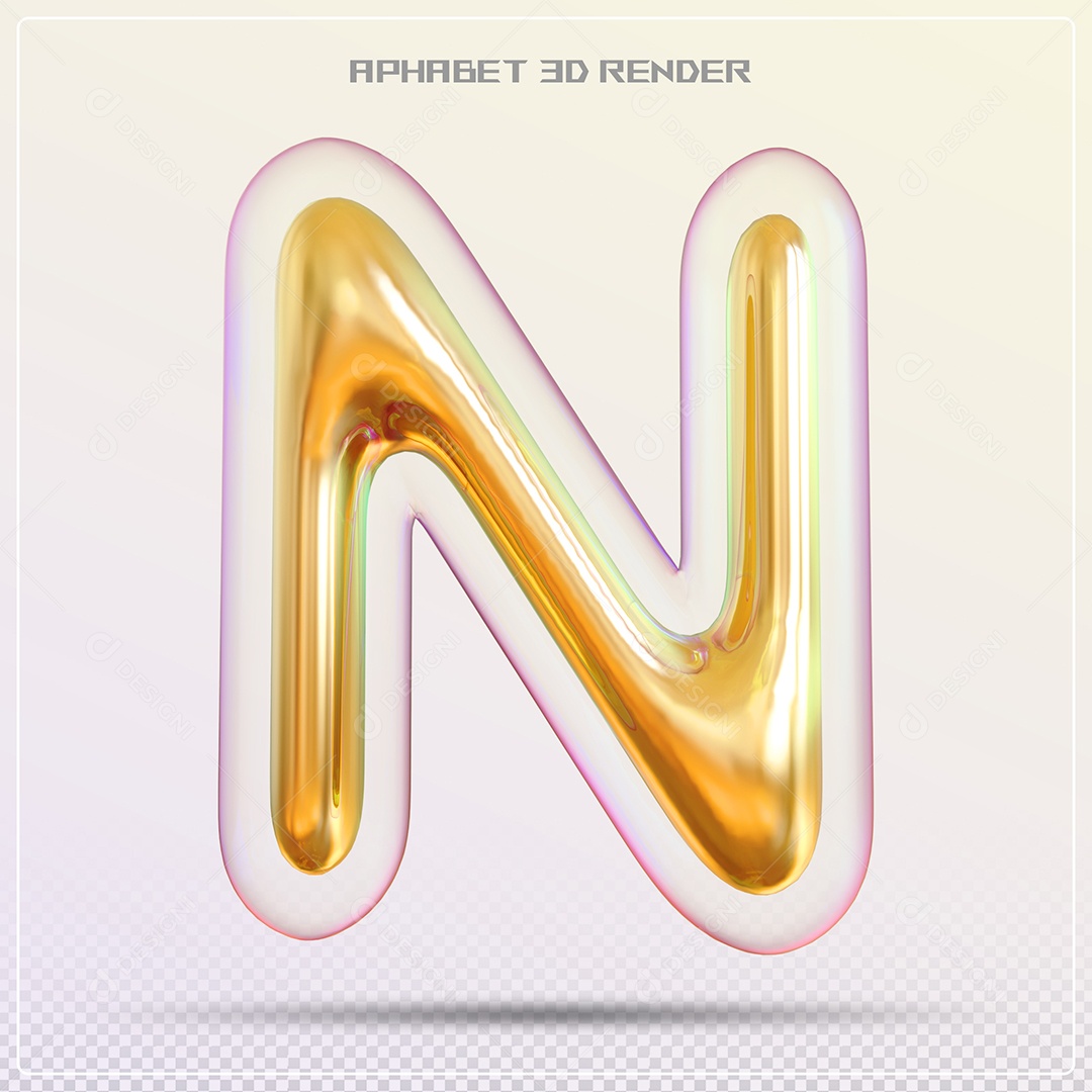 Letra 3D N Dourada Para Composição PSD
