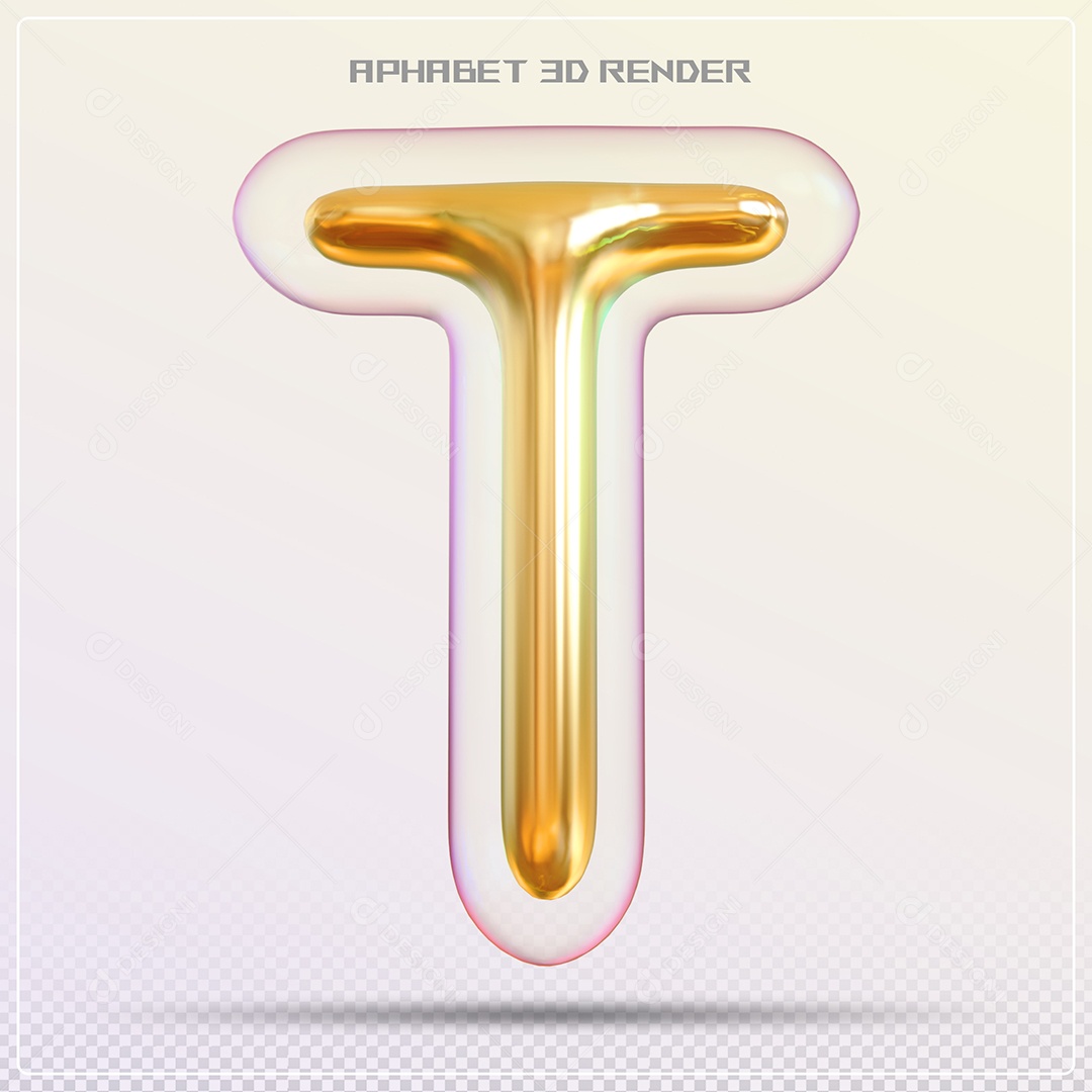 Letra 3D T Dourada Para Composição PSD