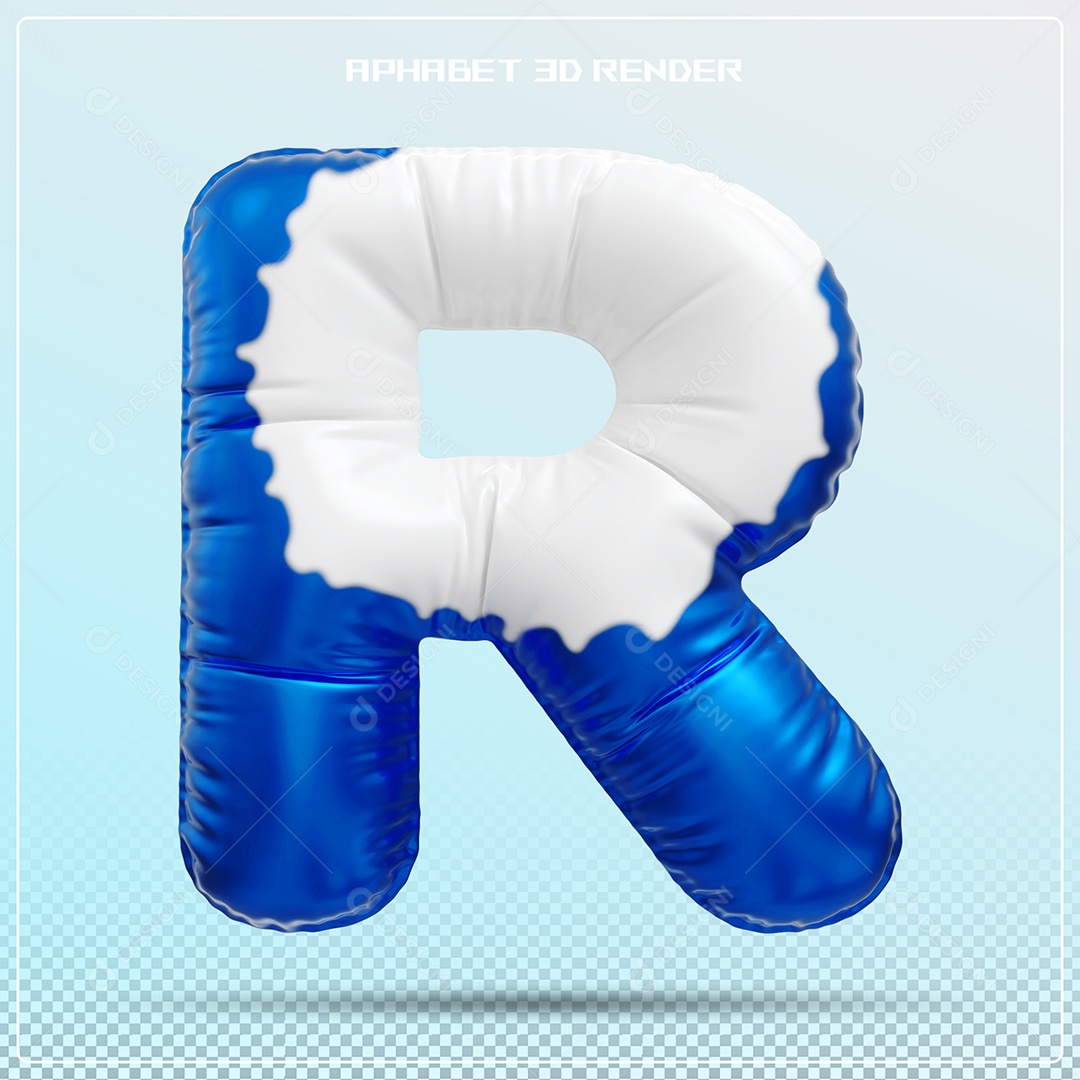 Letra 3D R Balão Azul E Branco Para Composição PSD