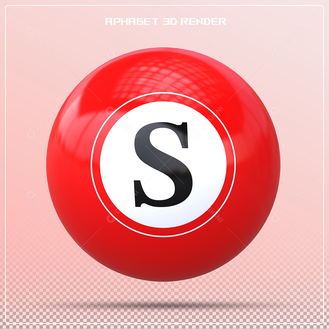 Bola Vermelha Letra S Maiúscula Elemento 3D Para Composição PSD