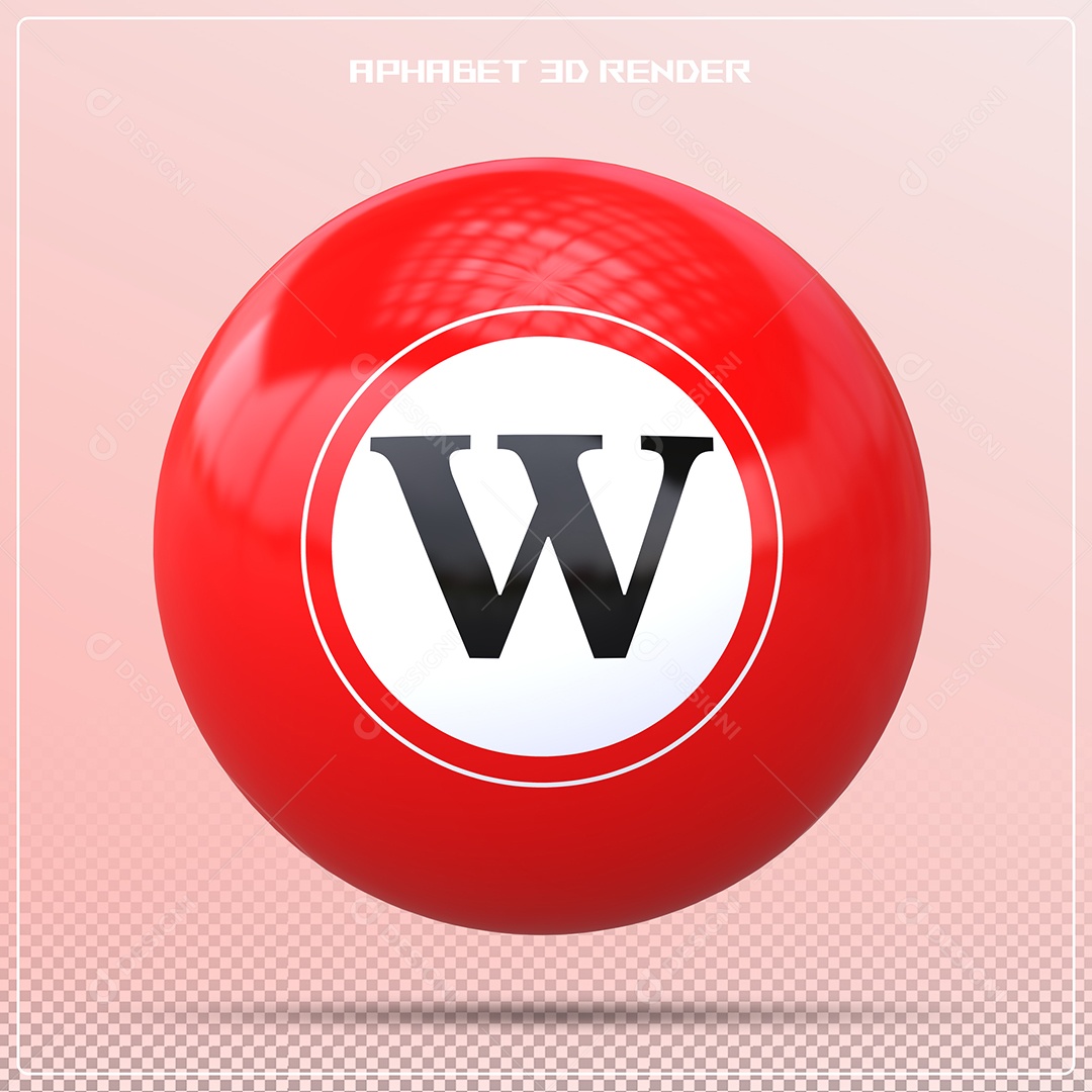 Bola Vermelha Letra W Maiúscula Elemento 3D Para Composição PSD