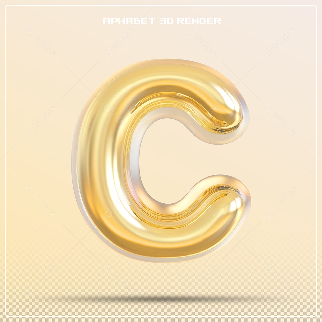 Letra 3D C Dourada Para Composição PSD