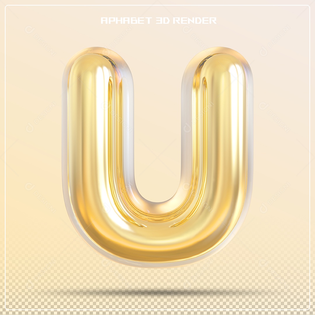 Letra 3D U Dourada Para Composição PSD