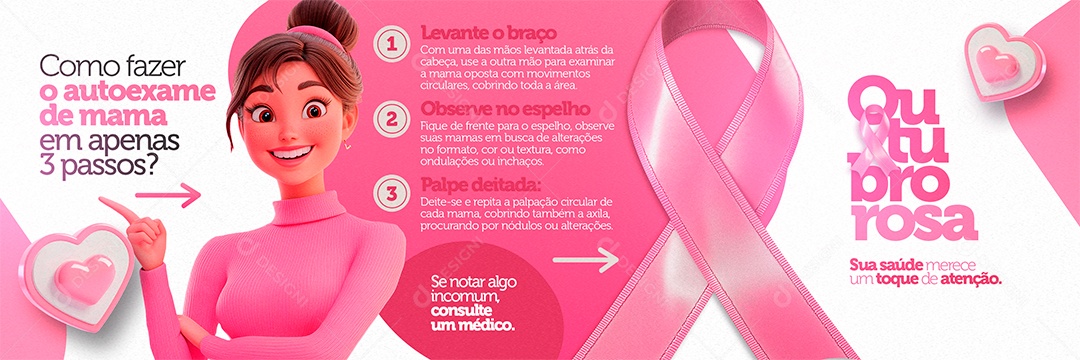 Outubro Rosa Importância de Prevenção Social Media PSD Editável