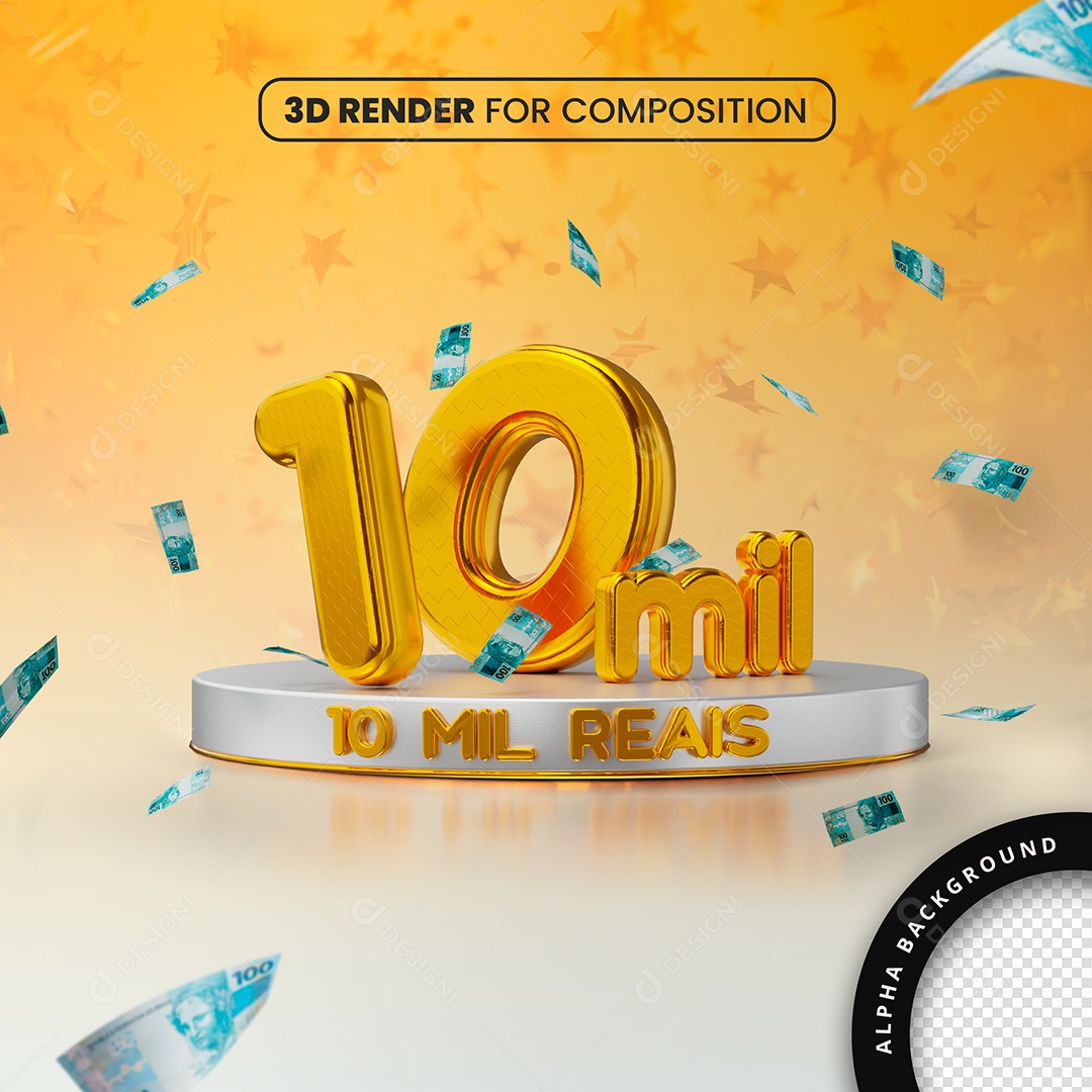 Selo 3D 10 Mil Reais Dourado Para Composição PSD