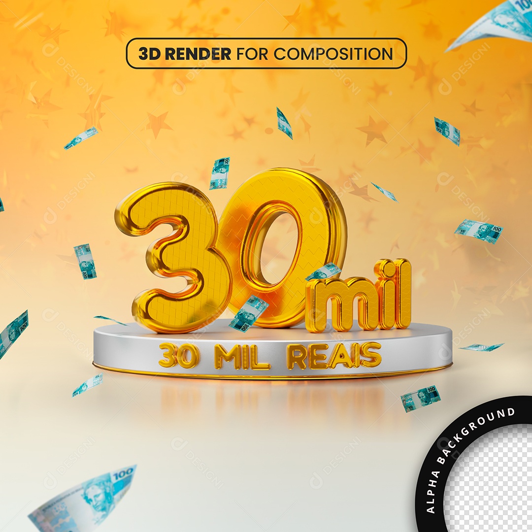 Selo 3D 30 Mil Reais Dourado Para Composição PSD