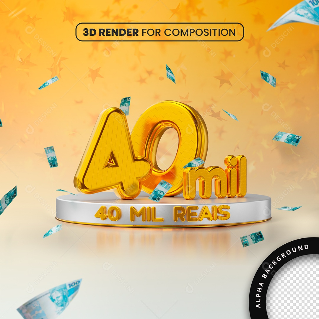 Selo 3D 40 Mil Reais Dourado Para Composição PSD