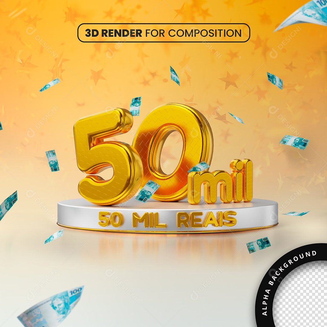 Selo 3D 50 Mil Reais Dourado Para Composição PSD
