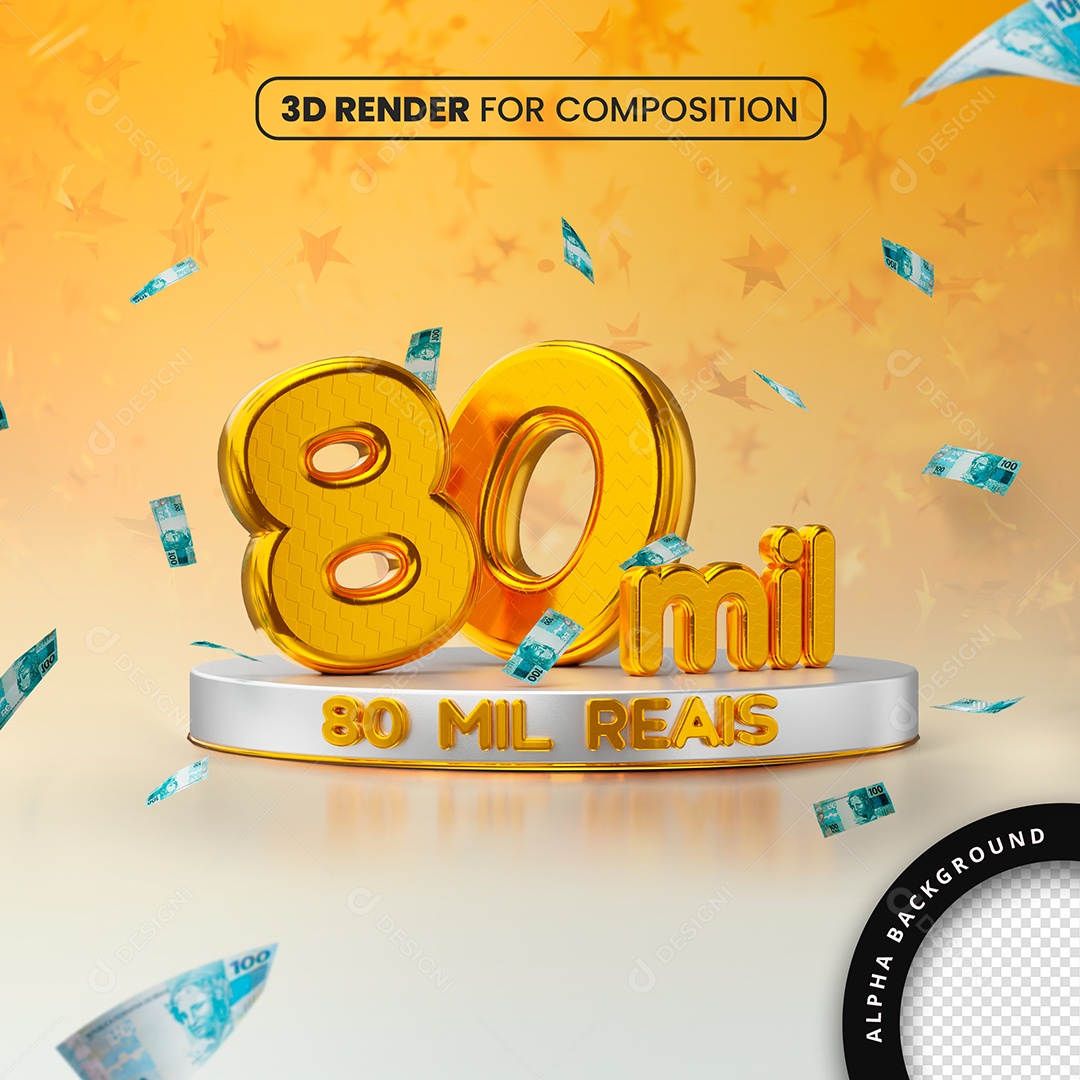 Selo 3D 80 Mil Reais Dourado Para Composição PSD