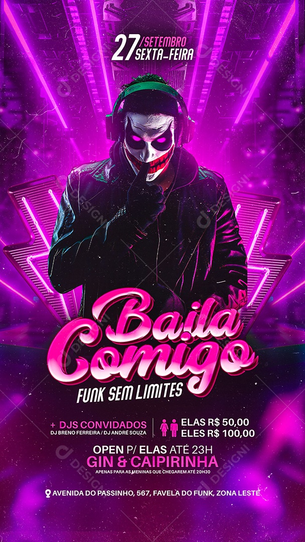 Story Flyer Baile Comigo Funk Sem Limites Social Media PSD Editável