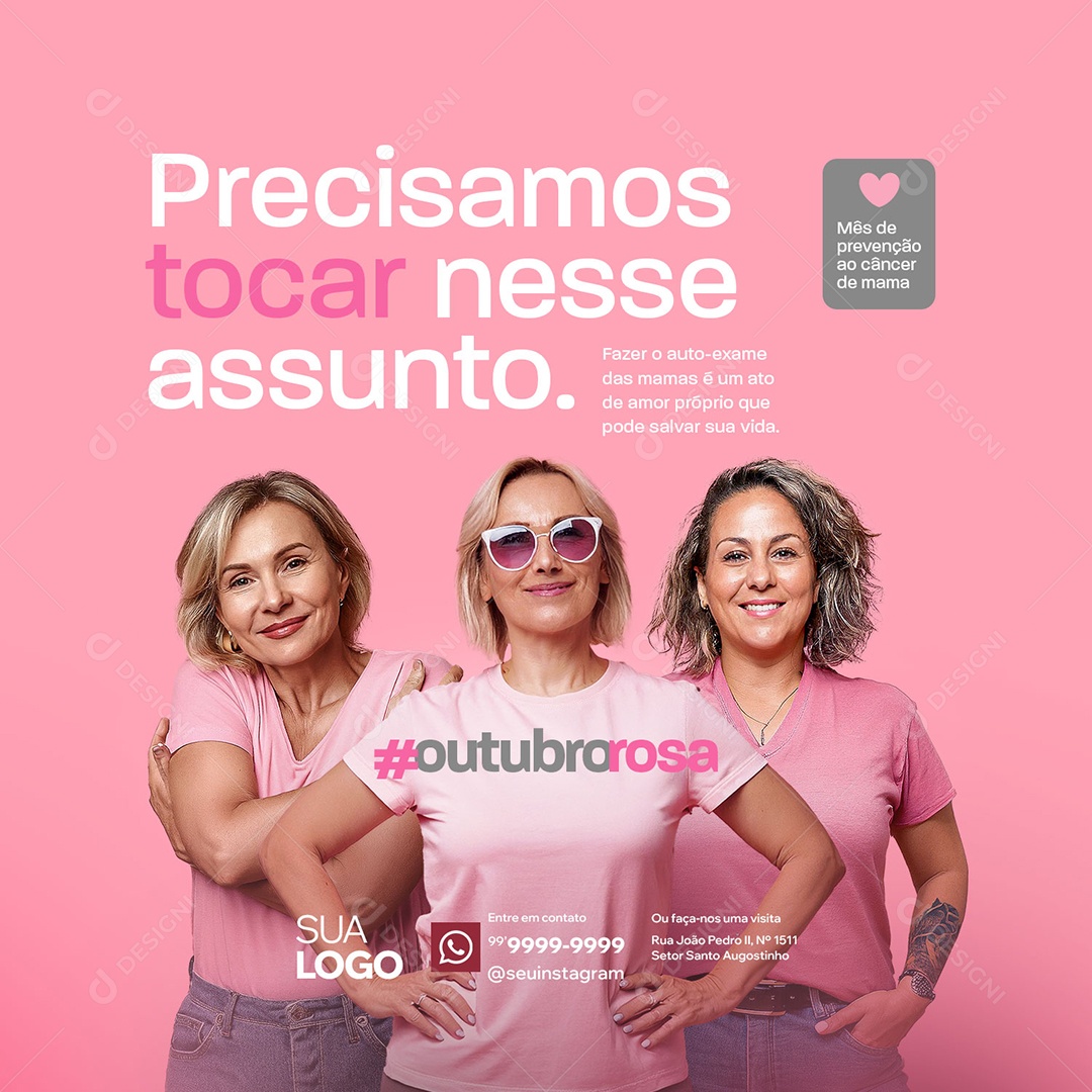 Outubro Rosa Mês de Conscientização Sobre o Câncer de Mama Social Media PSD Editável
