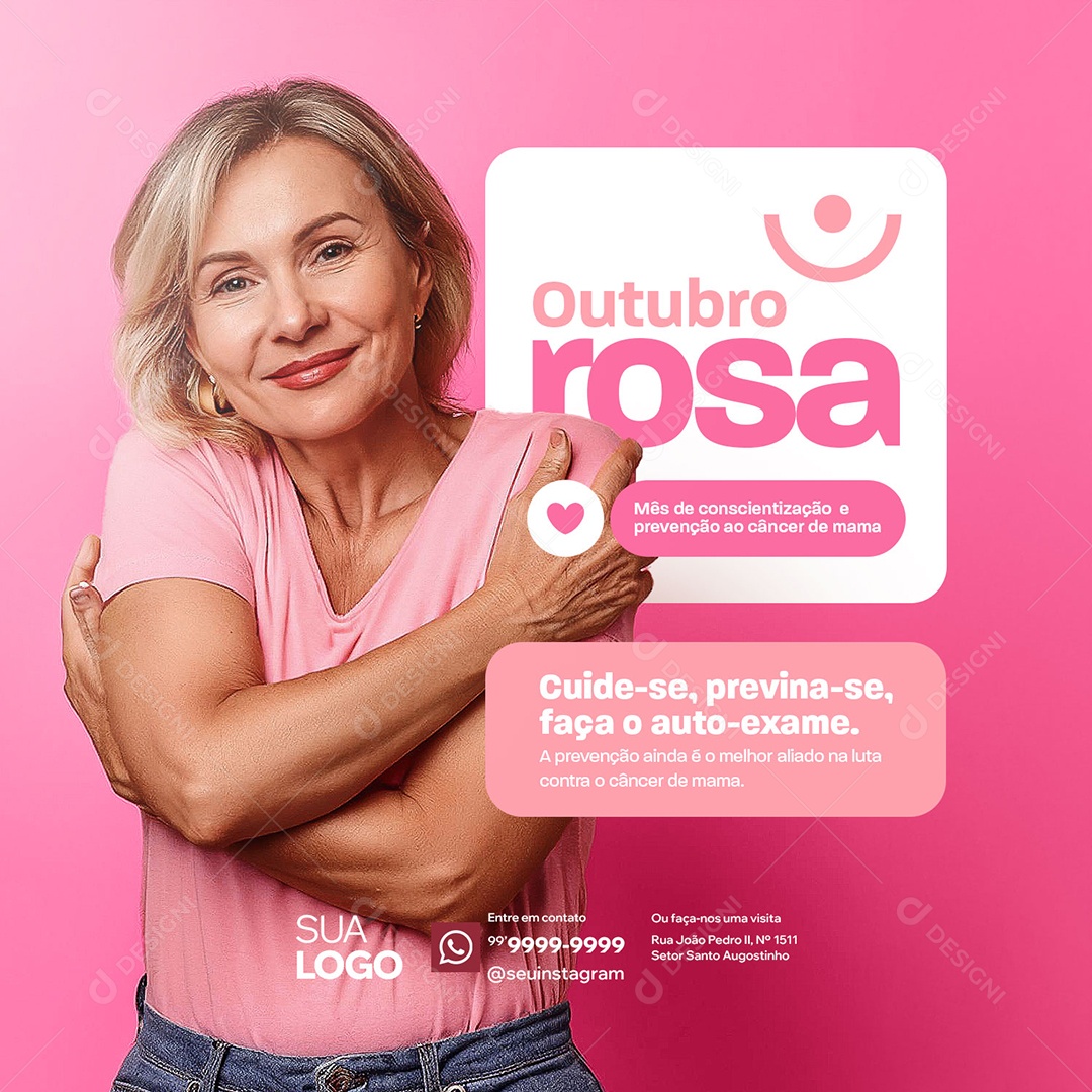 Outubro Rosa Mês de Conscientização Sobre o Câncer de Mama Social Media PSD Editável