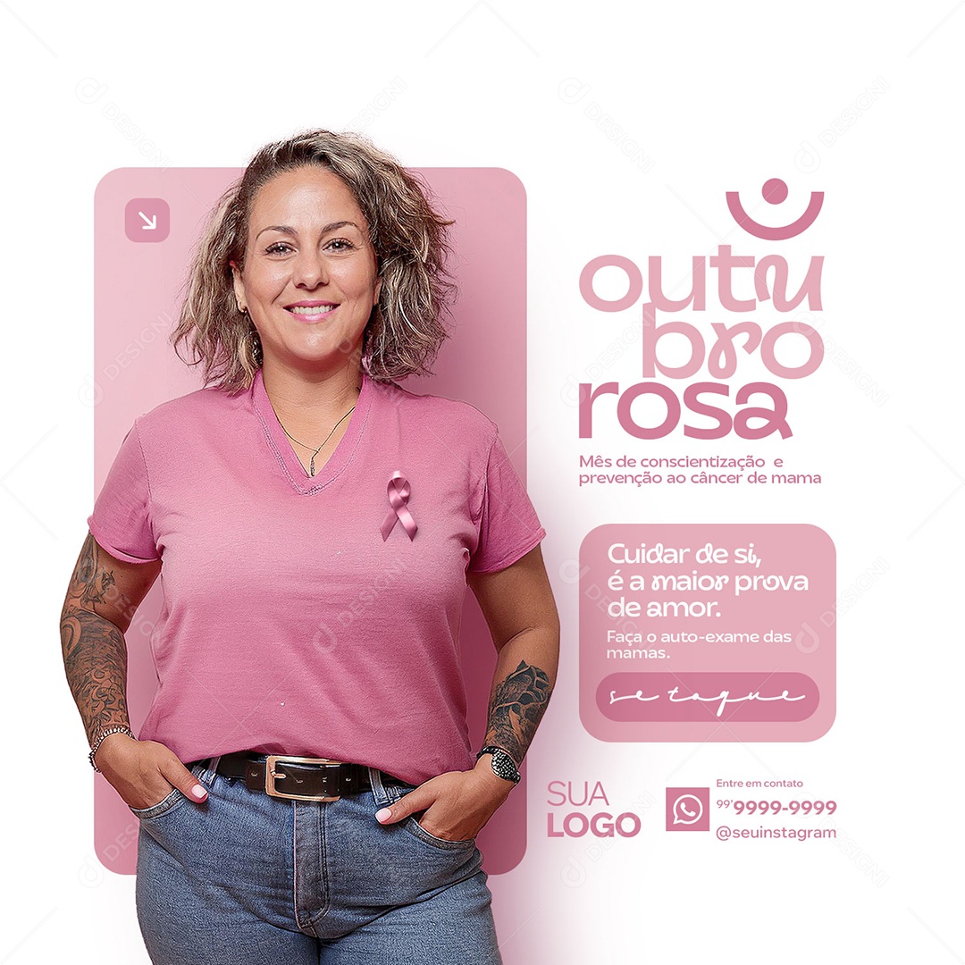 Outubro Rosa Mês de Conscientização Sobre o Câncer de Mama Social Media PSD Editável