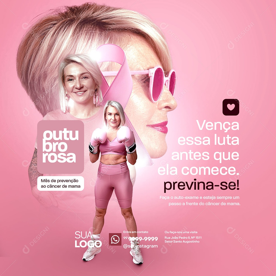 Outubro Rosa Mês de Conscientização Sobre o Câncer de Mama Social Media PSD Editável