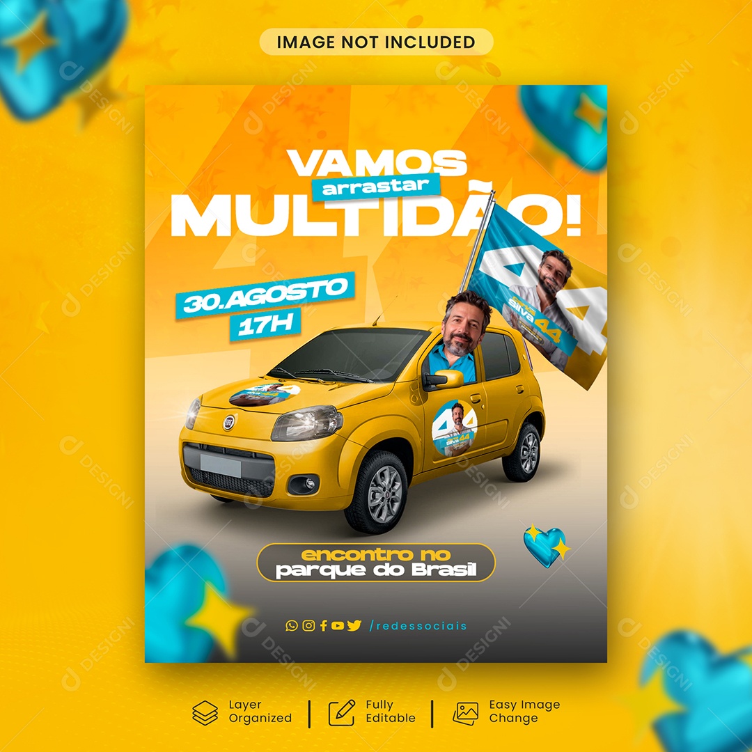 Política Vamos Arrastar Multidão Social Media PSD Editável