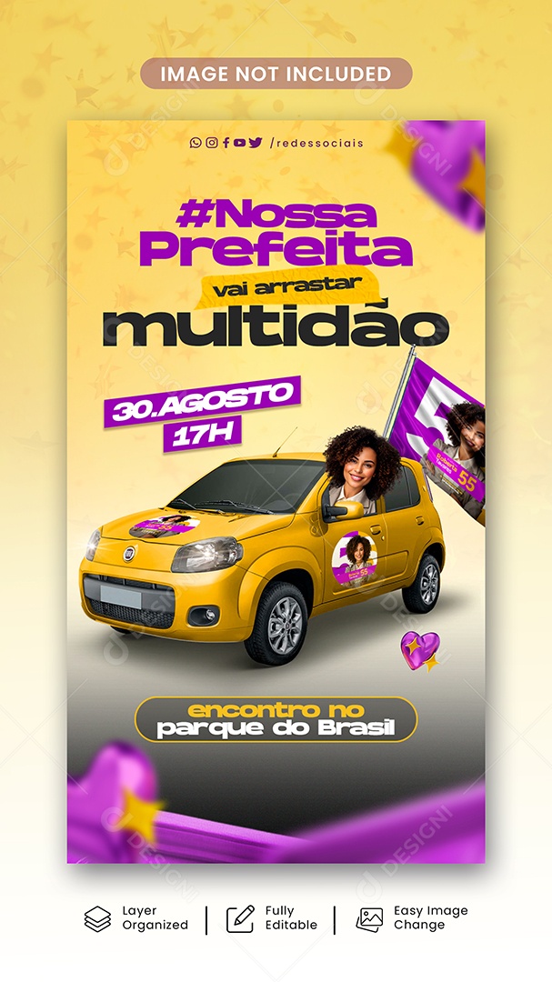 Story Política Nossa Prefeita Vai Arrastar Multidão Social Media PSD Editável