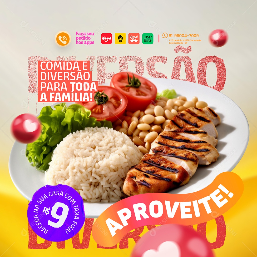 Dia das Crianças Restaurante Comida e Diversão Aproveite Social Media PSD Editável