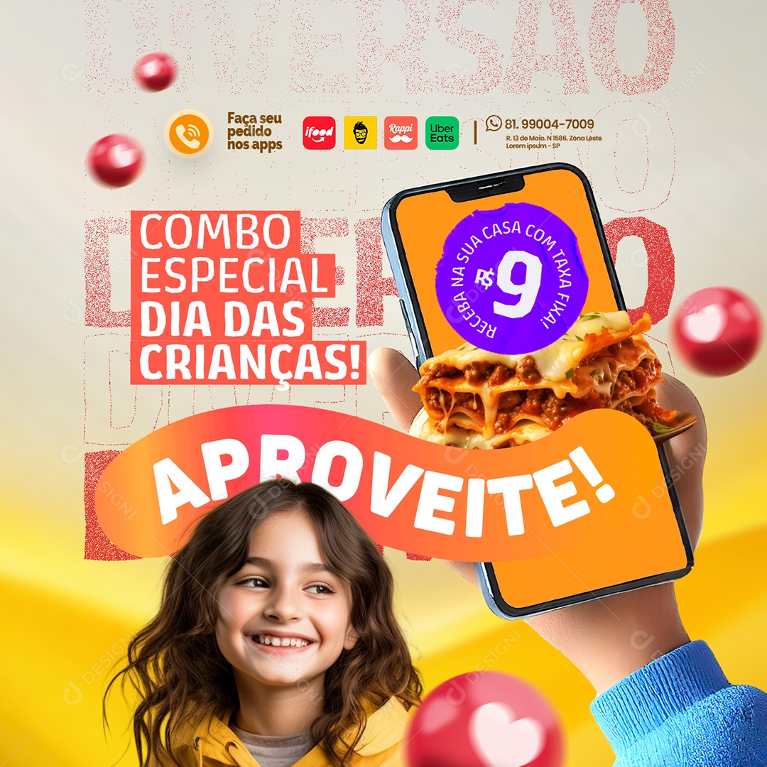 Restaurante Combo Especial Dia das Crianças Social Media PSD Editável