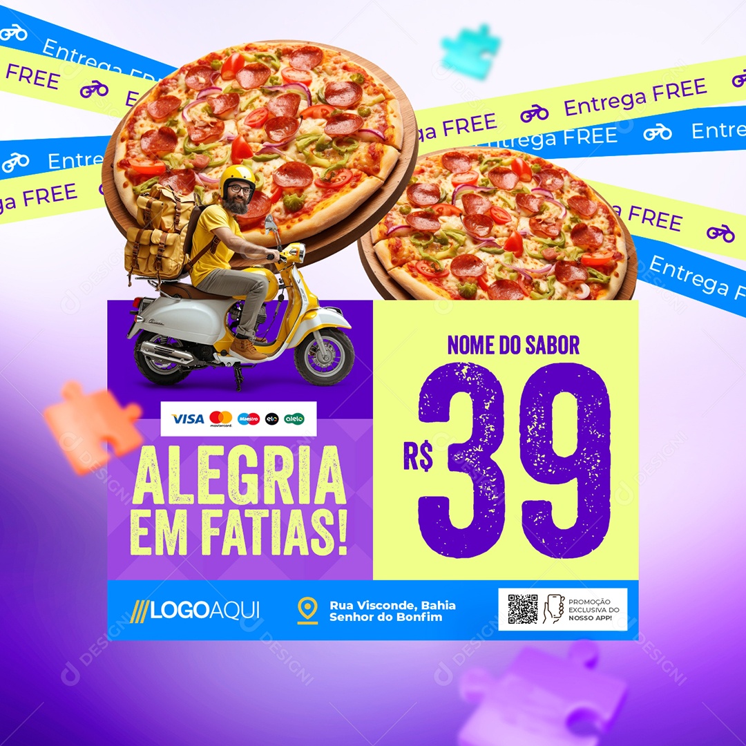 Pizzaria Ofertas Dia das Crianças Alegria em Fatias Social Media PSD Editável