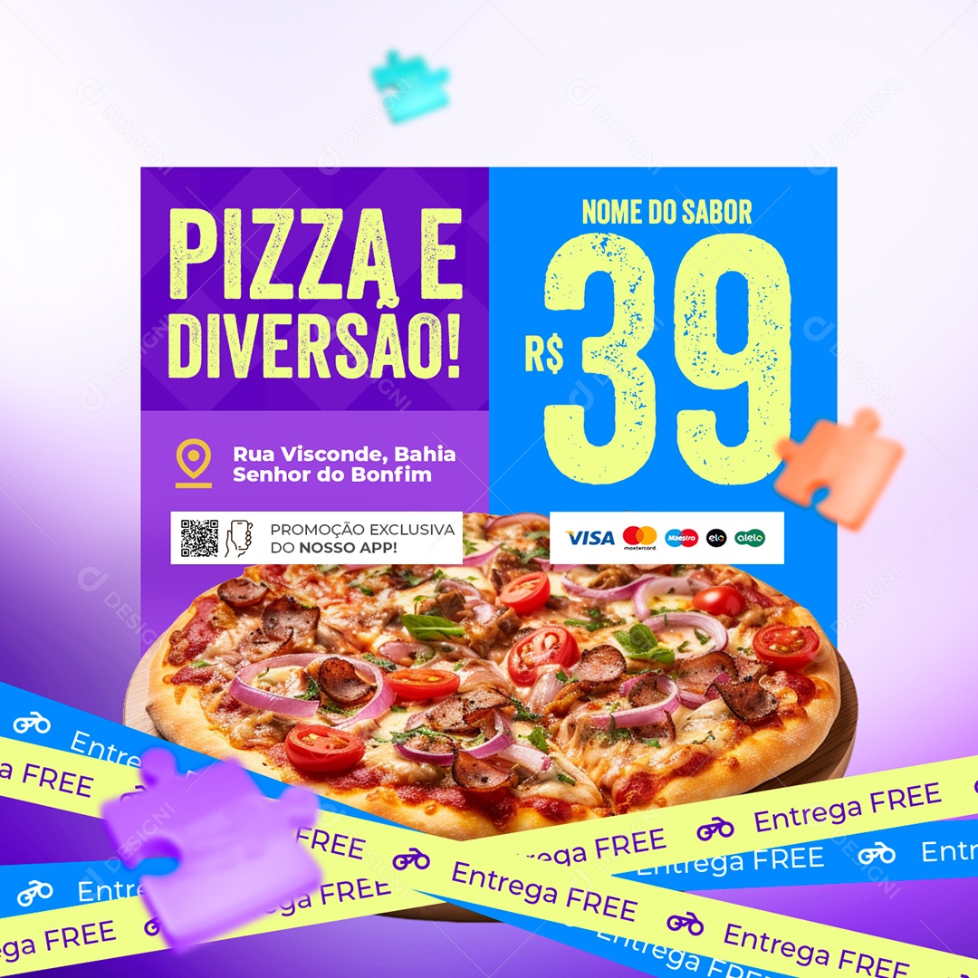 Pizzaria Ofertas Dia das Crianças Pizza e Diversão Social Media PSD Editável